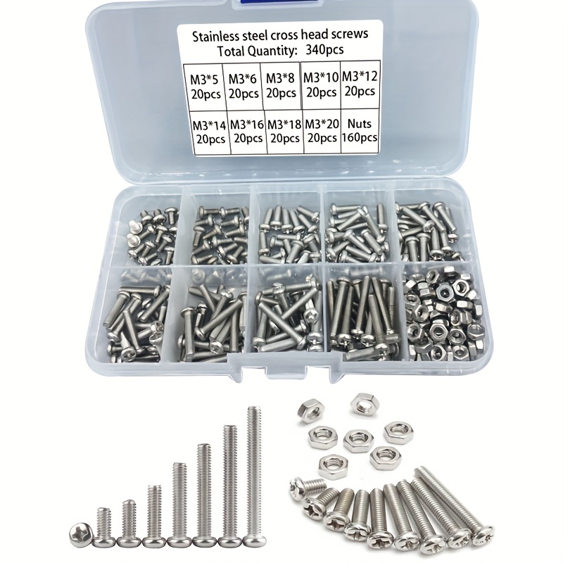 340pcs M3 Stainless Steel Phil - Nuts Mix 评论和价格