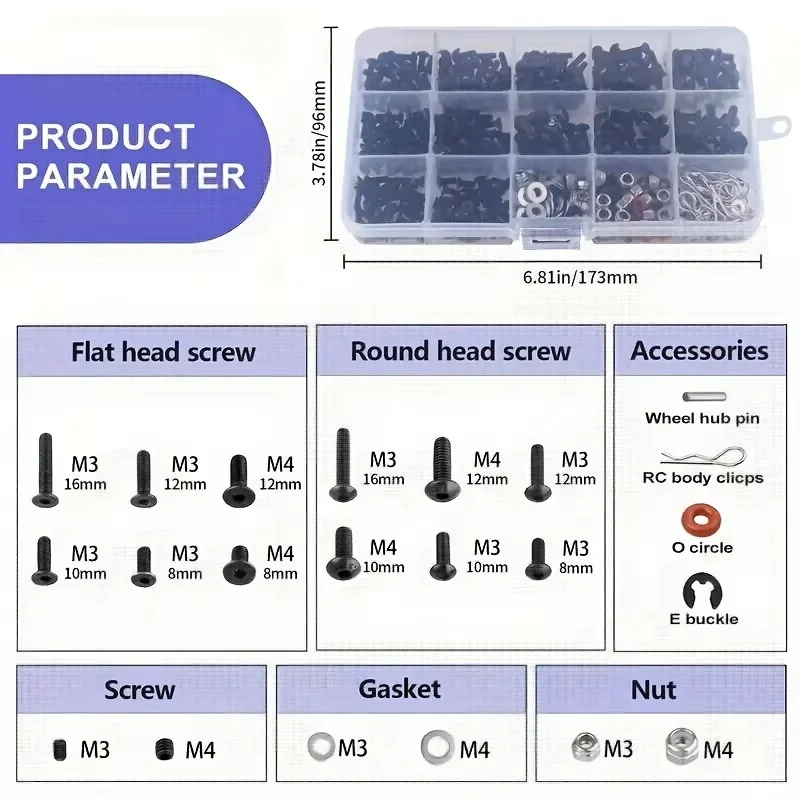 520pcs Universal RC Screw Kit  - Nuts Mix 评论和价格